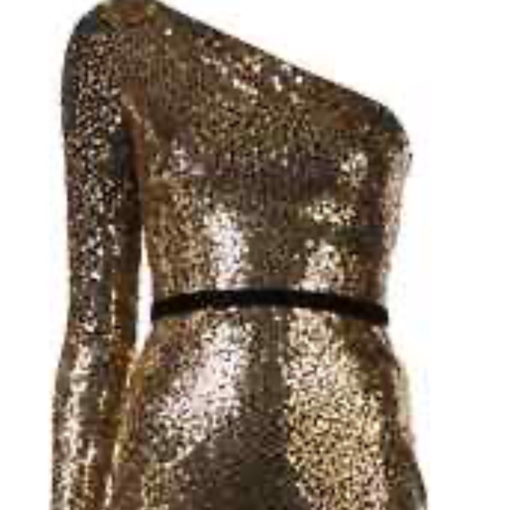 Marchesa Notte Glitter, Asymmetrical l, Gold and Black Sequin Dress